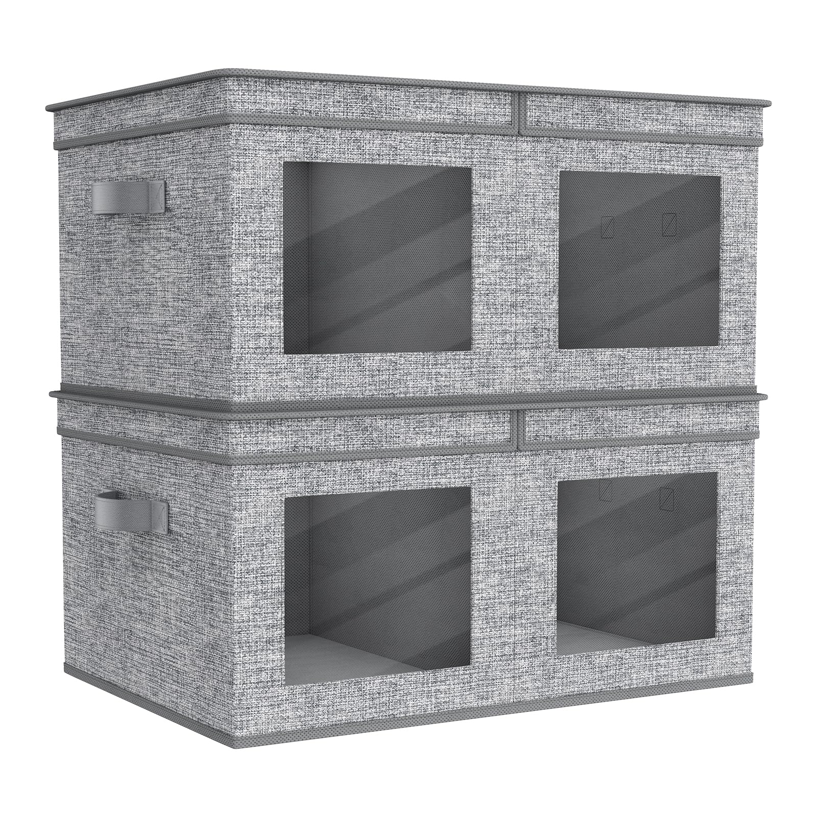 Univivi Fabric Foldable Storage Boxes [4-Pack] Large Collapsible Stackable Storage Bins with Lids, Closet Organizers and Storage Cube Basket for Home, Office, Bedroom (Gray, 17“ x 12” x 12")