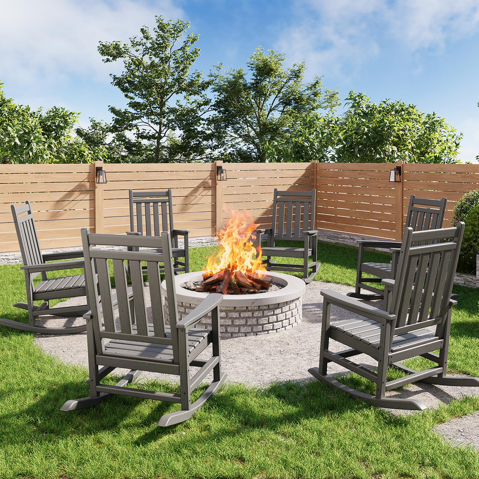 Poly Lumber Rocking Chair Outdoor Set of 2 with Side Table - HDPE High Back Porch Rocker Chairs for Adults - All Weather Resistant Furniture for Patio - Black