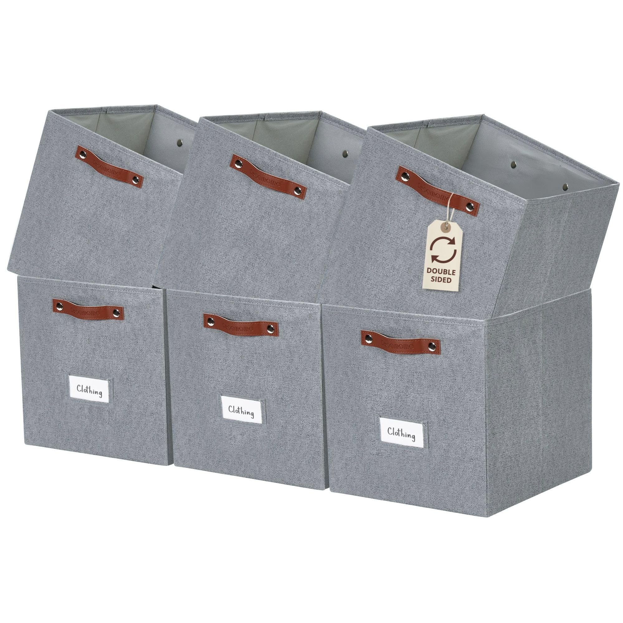 DECOMOMO Storage Bins, Cube Storage Bin with Labels, Fabric Storage Cubes for Shelves (10.5" x 11" / 6pcs, Sage Green)