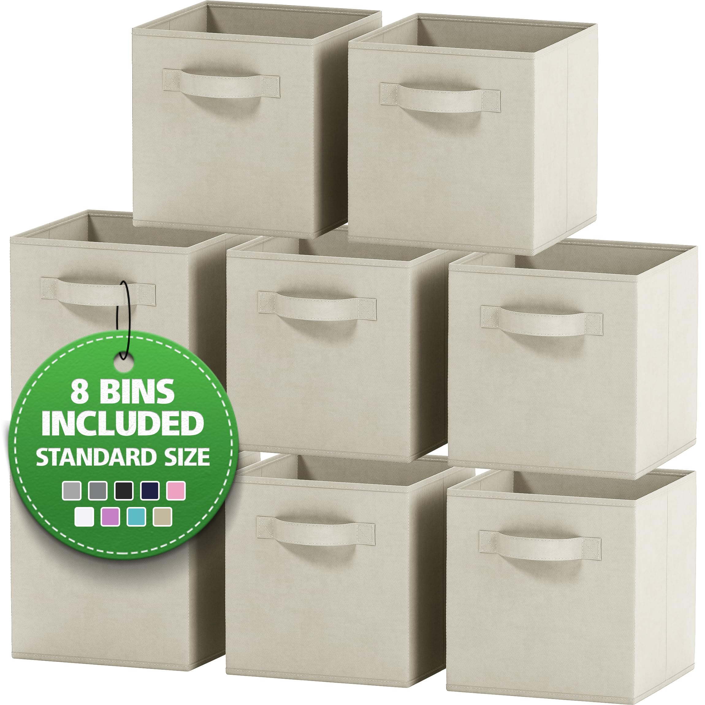 Storage Cubes Pack Of 8 - Standard Size Cube Storage Bin 10.5x10.5x11 With Dual Handles For Easy Carrying- Fabric Storage Bins Collapsible (Black)