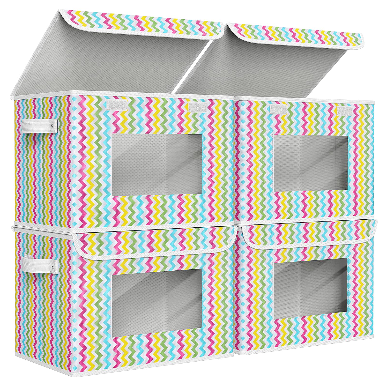 Univivi Fabric Foldable Storage Boxes [4-Pack] Large Collapsible Stackable Storage Bins with Lids, Closet Organizers and Storage Cube Basket for Home, Office, Bedroom (Gray, 17“ x 12” x 12")