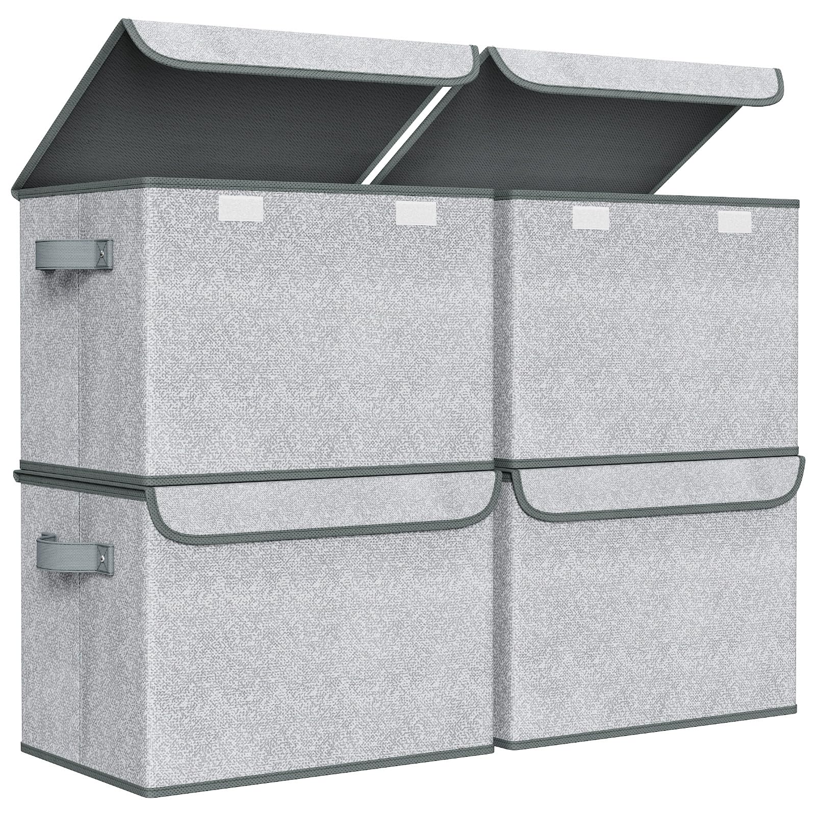 Univivi Fabric Foldable Storage Boxes [4-Pack] Large Collapsible Stackable Storage Bins with Lids, Closet Organizers and Storage Cube Basket for Home, Office, Bedroom (Gray, 17“ x 12” x 12")