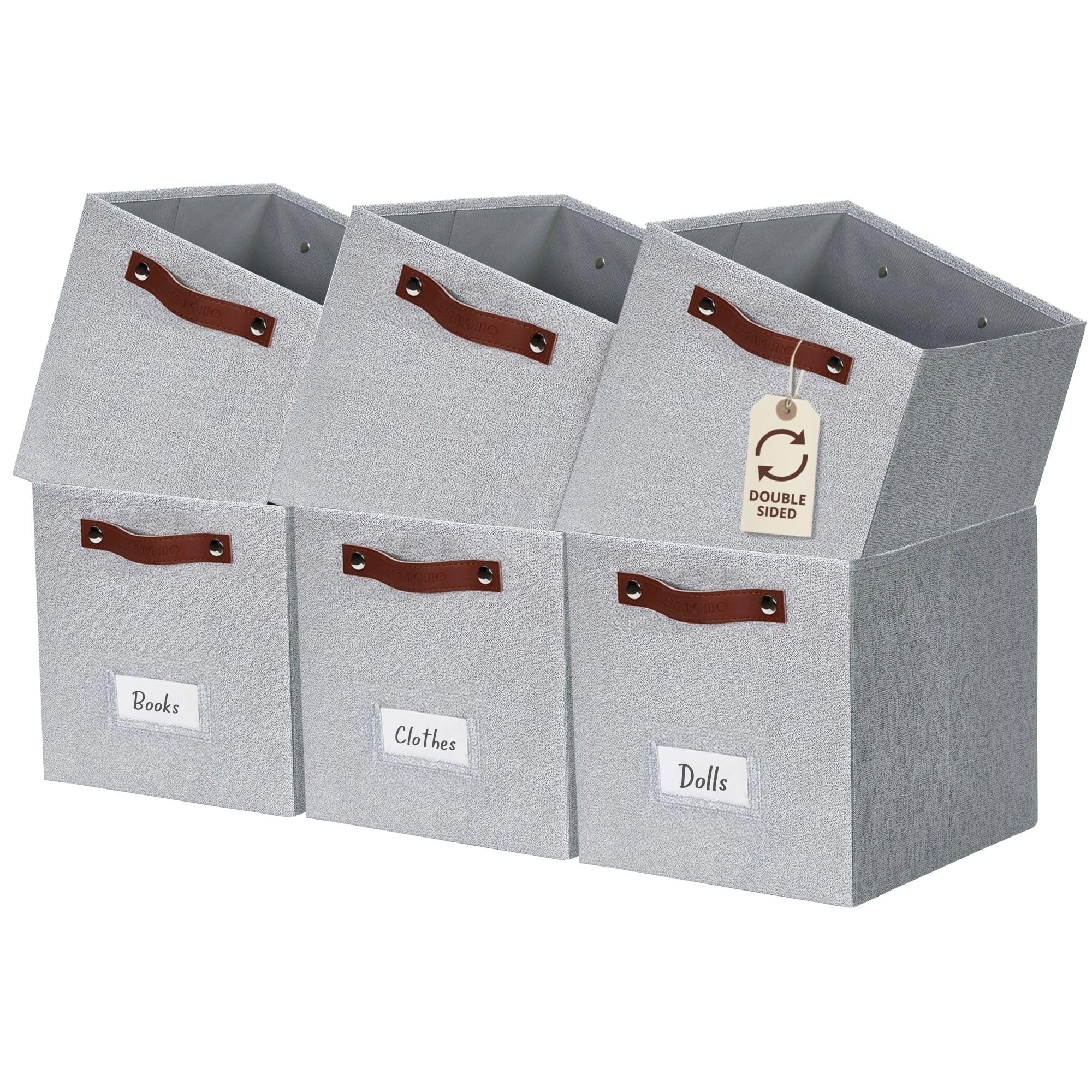 DECOMOMO Storage Bins, Cube Storage Bin with Labels, Fabric Storage Cubes for Shelves (10.5" x 11" / 6pcs, Sage Green)