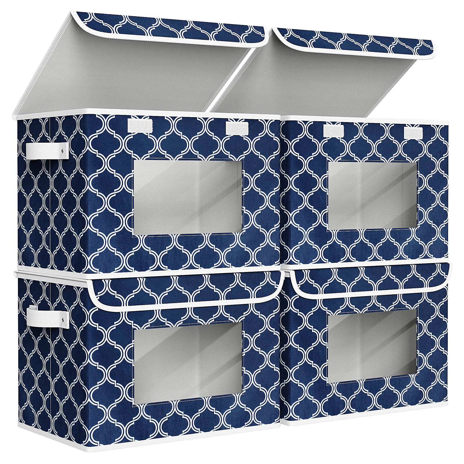 Univivi Fabric Foldable Storage Boxes [4-Pack] Large Collapsible Stackable Storage Bins with Lids, Closet Organizers and Storage Cube Basket for Home, Office, Bedroom (Gray, 17“ x 12” x 12")