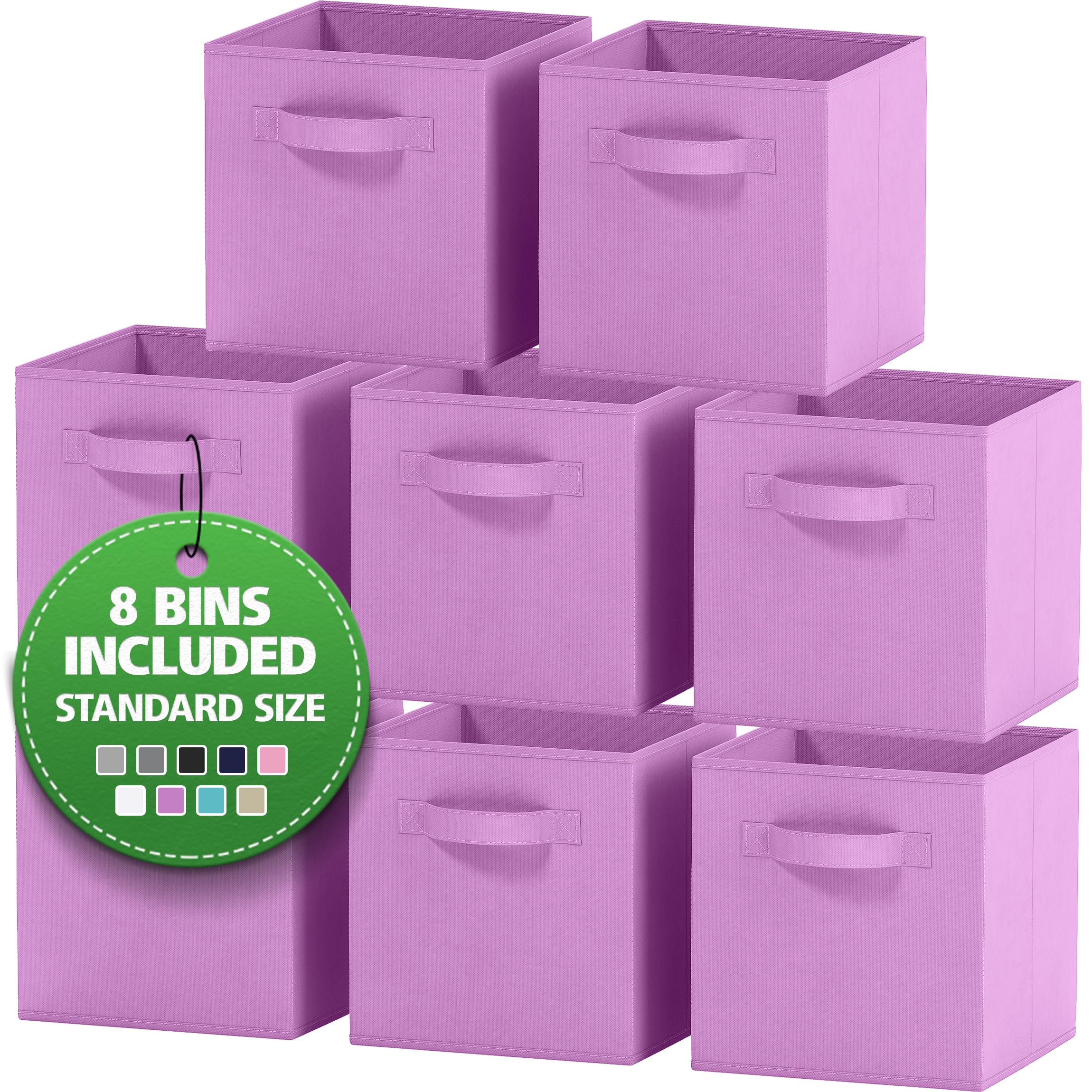 Storage Cubes Pack Of 8 - Standard Size Cube Storage Bin 10.5x10.5x11 With Dual Handles For Easy Carrying- Fabric Storage Bins Collapsible (Black)