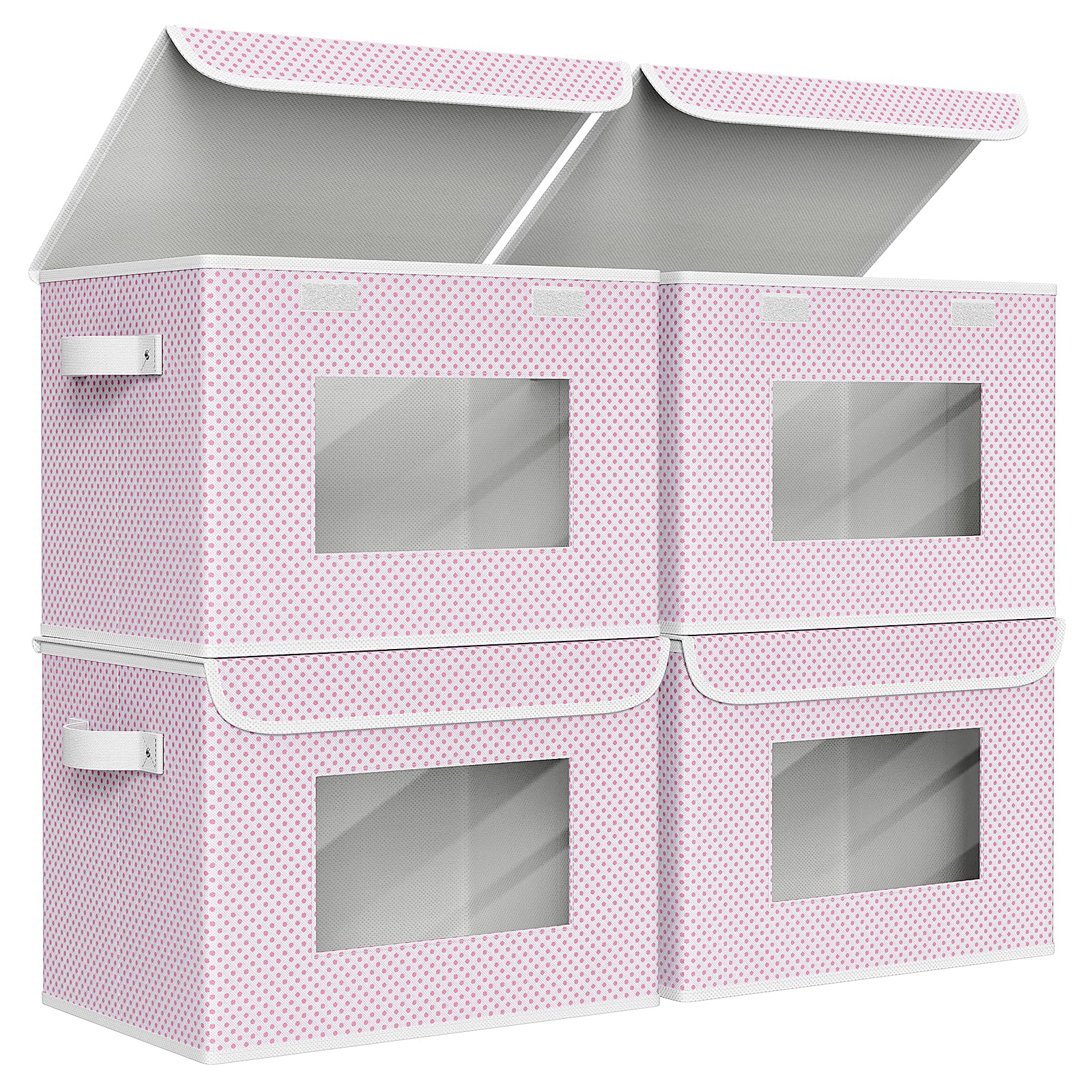 Univivi Fabric Foldable Storage Boxes [4-Pack] Large Collapsible Stackable Storage Bins with Lids, Closet Organizers and Storage Cube Basket for Home, Office, Bedroom (Gray, 17“ x 12” x 12")